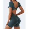 imageYEOREO Short Sleeve Jumpsuit for Women V Back Scrunch Butt Short Bodysuit Lizvette Open Back Workout Romper One Piece BodyconBlue Green