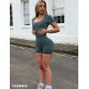 imageYEOREO Short Sleeve Jumpsuit for Women V Back Scrunch Butt Short Bodysuit Lizvette Open Back Workout Romper One Piece BodyconBlue Green