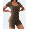 imageYEOREO Short Sleeve Jumpsuit for Women V Back Scrunch Butt Short Bodysuit Lizvette Open Back Workout Romper One Piece BodyconCoffee