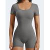 imageYEOREO Short Sleeve Jumpsuit for Women V Back Scrunch Butt Short Bodysuit Lizvette Open Back Workout Romper One Piece BodyconGrey