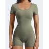 imageYEOREO Short Sleeve Jumpsuit for Women V Back Scrunch Butt Short Bodysuit Lizvette Open Back Workout Romper One Piece BodyconGrey Green