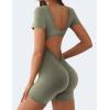 imageYEOREO Short Sleeve Jumpsuit for Women V Back Scrunch Butt Short Bodysuit Lizvette Open Back Workout Romper One Piece BodyconGrey Green