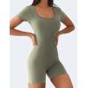 imageYEOREO Short Sleeve Jumpsuit for Women V Back Scrunch Butt Short Bodysuit Lizvette Open Back Workout Romper One Piece BodyconGrey Green