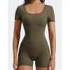 imageYEOREO Short Sleeve Jumpsuit for Women V Back Scrunch Butt Short Bodysuit Lizvette Open Back Workout Romper One Piece BodyconOlive Green