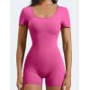 imageYEOREO Short Sleeve Jumpsuit for Women V Back Scrunch Butt Short Bodysuit Lizvette Open Back Workout Romper One Piece BodyconPink