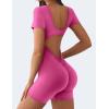 imageYEOREO Short Sleeve Jumpsuit for Women V Back Scrunch Butt Short Bodysuit Lizvette Open Back Workout Romper One Piece BodyconPink