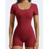 imageYEOREO Short Sleeve Jumpsuit for Women V Back Scrunch Butt Short Bodysuit Lizvette Open Back Workout Romper One Piece BodyconWine