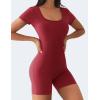 imageYEOREO Short Sleeve Jumpsuit for Women V Back Scrunch Butt Short Bodysuit Lizvette Open Back Workout Romper One Piece BodyconWine