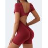 imageYEOREO Short Sleeve Jumpsuit for Women V Back Scrunch Butt Short Bodysuit Lizvette Open Back Workout Romper One Piece BodyconWine