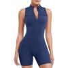 imageYEOREO CoreFlex Sleeveless Workout Jumpsuit With Pockets Zip Up Back Scrunch Gym Romper for Women YogaBlue