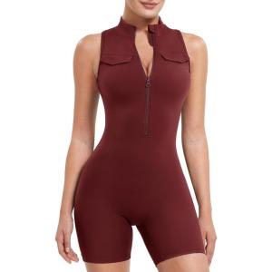 imageYEOREO CoreFlex Sleeveless Workout Jumpsuit With Pockets Zip Up Back Scrunch Gym Romper for Women YogaWine