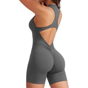 imageYEOREO Jumpsuits for Women Zip Up Workout Backless One Piece Tummy Control Sleeveless Emma Sexy Yoga BodysuitsDark Grey