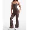 imageYEOREO One Piece Jumpsuit for Women 31quot Inseam Vais Sleeveless Sexy Y Back Bodycon Flare Leg Full Length Romper PlaysuitsCoffee