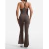 imageYEOREO One Piece Jumpsuit for Women 31quot Inseam Vais Sleeveless Sexy Y Back Bodycon Flare Leg Full Length Romper PlaysuitsCoffee