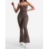 imageYEOREO One Piece Jumpsuit for Women 31quot Inseam Vais Sleeveless Sexy Y Back Bodycon Flare Leg Full Length Romper PlaysuitsCoffee