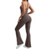 imageYEOREO One Piece Jumpsuit for Women 31quot Inseam Vais Sleeveless Sexy Y Back Bodycon Flare Leg Full Length Romper PlaysuitsCoffee