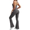 imageYEOREO One Piece Jumpsuit for Women 31quot Inseam Vais Sleeveless Sexy Y Back Bodycon Flare Leg Full Length Romper PlaysuitsDark Grey