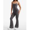 imageYEOREO One Piece Jumpsuit for Women 31quot Inseam Vais Sleeveless Sexy Y Back Bodycon Flare Leg Full Length Romper PlaysuitsDark Grey