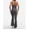 imageYEOREO One Piece Jumpsuit for Women 31quot Inseam Vais Sleeveless Sexy Y Back Bodycon Flare Leg Full Length Romper PlaysuitsDark Grey