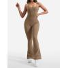 imageYEOREO One Piece Jumpsuit for Women 31quot Inseam Vais Sleeveless Sexy Y Back Bodycon Flare Leg Full Length Romper PlaysuitsLight Brown