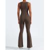 imageYEOREO Women Flare Jumpsuits Gym Sleeveless Square Neck Full Length Yoga JumpsuitCoffee