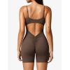 imageYEOREO Womens Jumpsuit Shorts Sleeveless Workout Romper Lizvette Scoop Neck Backless Bodycon Scrunch Butt One Piece BodysuitCoffee