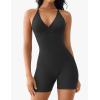 imageYEOREO Workout Jumpsuits Women Tummy Control Short Rompers Taylor One Piece Jumpsuits V Neck Backless BodysuitBlack