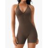 imageYEOREO Workout Jumpsuits Women Tummy Control Short Rompers Taylor One Piece Jumpsuits V Neck Backless BodysuitCoffee