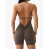 imageYEOREO Workout Jumpsuits Women Tummy Control Short Rompers Taylor One Piece Jumpsuits V Neck Backless BodysuitCoffee