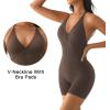imageYEOREO Workout Jumpsuits Women Tummy Control Short Rompers Taylor One Piece Jumpsuits V Neck Backless BodysuitCoffee