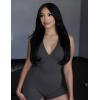 imageYEOREO Workout Jumpsuits Women Tummy Control Short Rompers Taylor One Piece Jumpsuits V Neck Backless BodysuitDark Grey