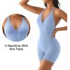 imageYEOREO Workout Jumpsuits Women Tummy Control Short Rompers Taylor One Piece Jumpsuits V Neck Backless BodysuitLight Blue