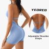 imageYEOREO Workout Jumpsuits Women Tummy Control Short Rompers Taylor One Piece Jumpsuits V Neck Backless BodysuitLight Blue