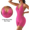 imageYEOREO Workout Jumpsuits Women Tummy Control Short Rompers Taylor One Piece Jumpsuits V Neck Backless BodysuitRose Red