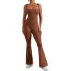 imageYEOREO Women Flare Jumpsuits Gym Sleeveless Square Neck Full Length Yoga JumpsuitCaramel Brown