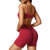 imageYEOREO Womens Jumpsuit Shorts Sleeveless Workout Romper Lizvette Scoop Neck Backless Bodycon Scrunch Butt One Piece BodysuitRed