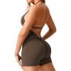 imageYEOREO Workout Jumpsuits Women Tummy Control Short Rompers Taylor One Piece Jumpsuits V Neck Backless BodysuitCoffee