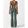 imageYEOREO Women Workout Scrunch Flare Jumpsuits Sexy Backless Butt Lift Gym Yoga JumpsuitsBasil Green