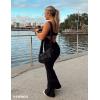 imageYEOREO Women Workout Scrunch Flare Jumpsuits Sexy Backless Butt Lift Gym Yoga JumpsuitsBlack