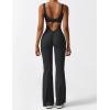 imageYEOREO Women Workout Scrunch Flare Jumpsuits Sexy Backless Butt Lift Gym Yoga JumpsuitsBlack