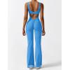imageYEOREO Women Workout Scrunch Flare Jumpsuits Sexy Backless Butt Lift Gym Yoga JumpsuitsBlue