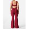 imageYEOREO Women Workout Scrunch Flare Jumpsuits Sexy Backless Butt Lift Gym Yoga JumpsuitsBurgundy