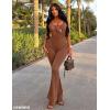 imageYEOREO Women Workout Scrunch Flare Jumpsuits Sexy Backless Butt Lift Gym Yoga JumpsuitsCaramel Brown