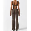 imageYEOREO Women Workout Scrunch Flare Jumpsuits Sexy Backless Butt Lift Gym Yoga JumpsuitsCoffee