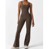 imageYEOREO Women Workout Scrunch Flare Jumpsuits Sexy Backless Butt Lift Gym Yoga JumpsuitsCoffee