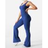 imageYEOREO Women Workout Scrunch Flare Jumpsuits Sexy Backless Butt Lift Gym Yoga JumpsuitsDark Blue