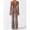 imageYEOREO Women Workout Scrunch Flare Jumpsuits Sexy Backless Butt Lift Gym Yoga JumpsuitsDark Brown