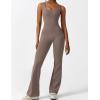 imageYEOREO Women Workout Scrunch Flare Jumpsuits Sexy Backless Butt Lift Gym Yoga JumpsuitsDark Brown