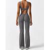imageYEOREO Women Workout Scrunch Flare Jumpsuits Sexy Backless Butt Lift Gym Yoga JumpsuitsDark Grey