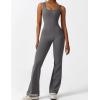 imageYEOREO Women Workout Scrunch Flare Jumpsuits Sexy Backless Butt Lift Gym Yoga JumpsuitsDark Grey